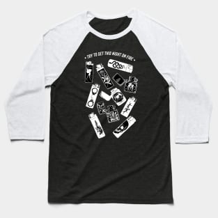 Try to set this night on fire quote lighter night smoke tobacco skater sk8 skull tattoo snake old school tattoo vintage retro black&white minimal traditional tattoo punk rock metal Moto travel youth gift for him Baseball T-Shirt